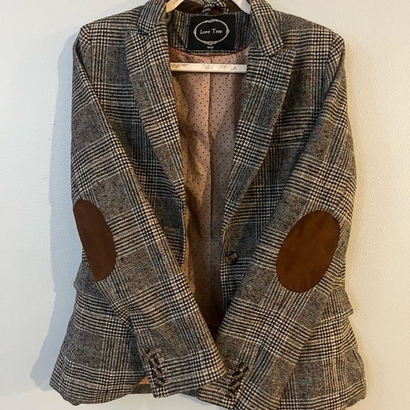 Love Tree Women's Plaid Blazer - Black and Brown - Picture 3 of 5